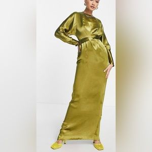 Asos maxi dress with batwing sleeves and wrap waist satin